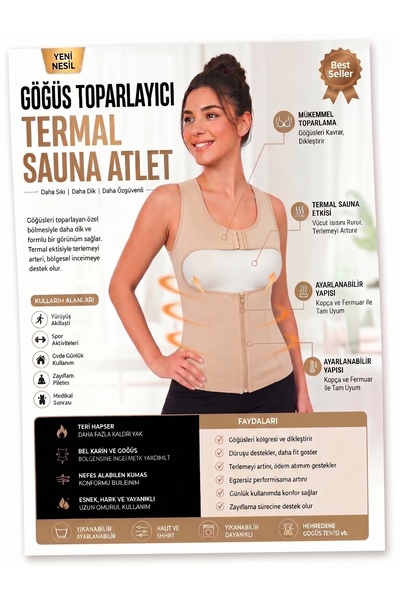 Fit Termal Yeni Nesil Göğüs Toparlayıcı Termal Sauna Atlet Korse