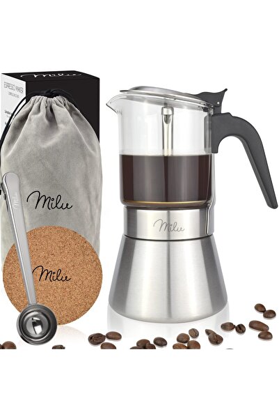MiLu İndüksiyona uygun espresso makinesi | 4, 6 bardak | Paslanmaz çelik cam ...