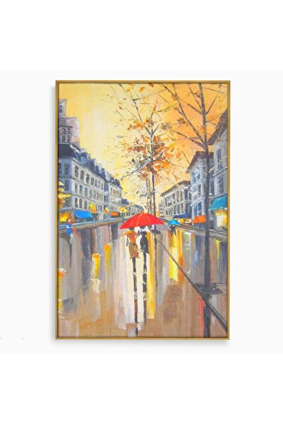Luxcanva Tablou Canvas Toamna Pariziana 40x60 cm cu Rama Auriu Ploaie Oras To...