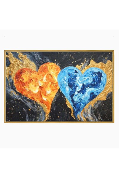 Luxcanva Tablou Canvas Inimi de Foc si Gheata 60x40 cm cu Rama Auriu Foc Apa ...
