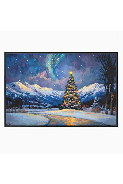 Luxcanva Tablou Canvas Noapte Inzapezita 60x40 cm cu Rama Negru Brad Impodobi...