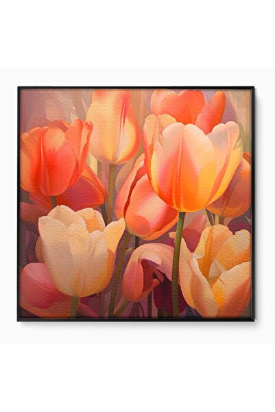 Luxcanva Tablou Canvas Buchet Cu Lalele 50x50 cm cu Rama Negru Dormitor Flori...