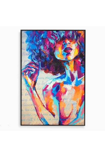 Luxcanva Tablou Canvas Femeia in Culori x120 cm cu Rama Negru Cromatic Privir...