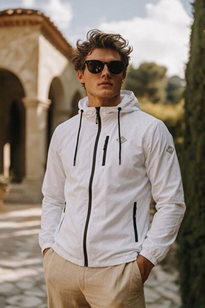 comstar Men's Seasonal Trend Hooded Zippered White Raincoat & Windbreaker