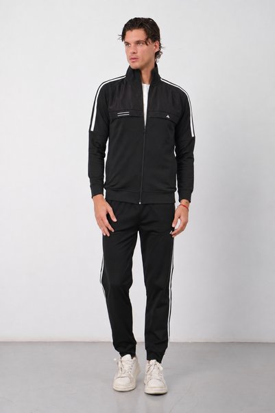 Dechers Men's Black Winter Stand Collar Zippered Diving Fabric Inside Cotton ...