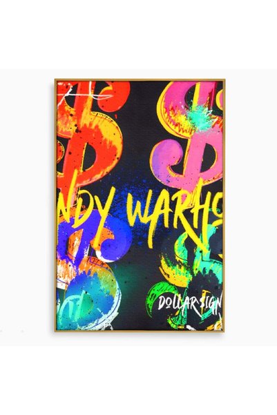 Luxcanva Tablou Canvas Dollar Sign 40x60 cm cu Rama Auriu Room Andy Warhol Gr...