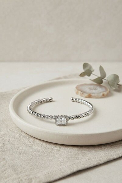 norsary Silver Color Dorika Model Square Zircon Stone Women's Bracelet