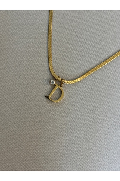 lotusbybuket D Letter Stainless Steel Gold Necklace