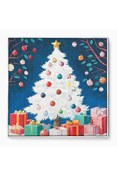 Luxcanva Tablou Canvas Farmecul Bradului Alb de Craciun 140x140 cm cu Rama Ar...