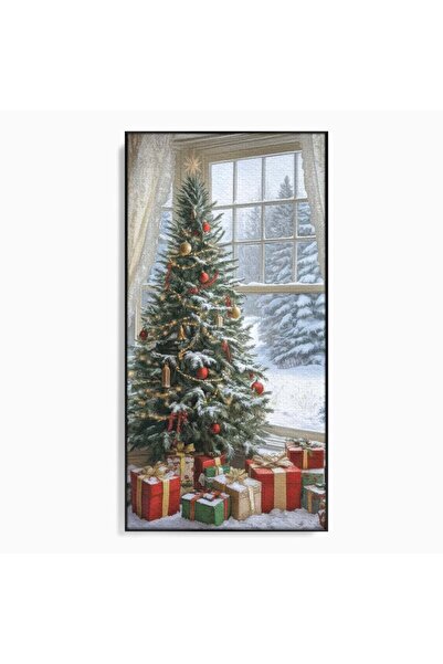 Luxcanva Tablou Canvas Brad de Craciun 50x100 cm cu Rama Negru Relaxare Famil...