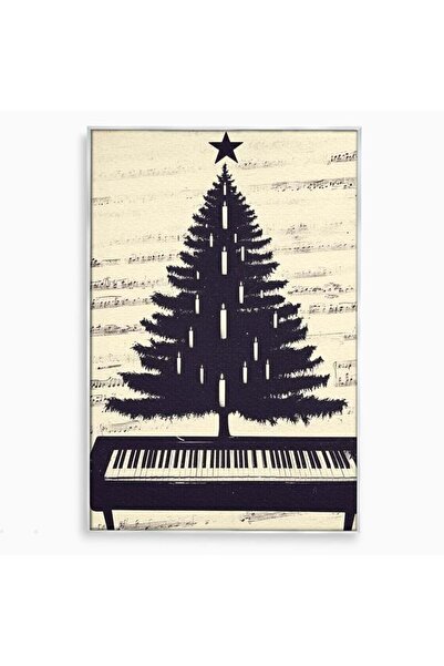 Luxcanva Tablou Canvas Bradul de pe Pian 70x100 cm cu Rama Argintiu Brad Abst...