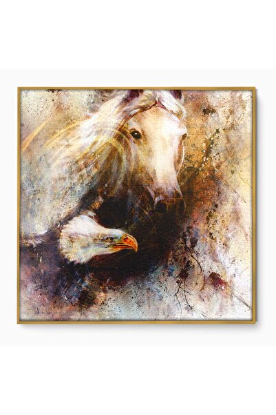Luxcanva Tablou Canvas Privirea Animalelor 50x50 cm cu Rama Auriu Living Dorm...