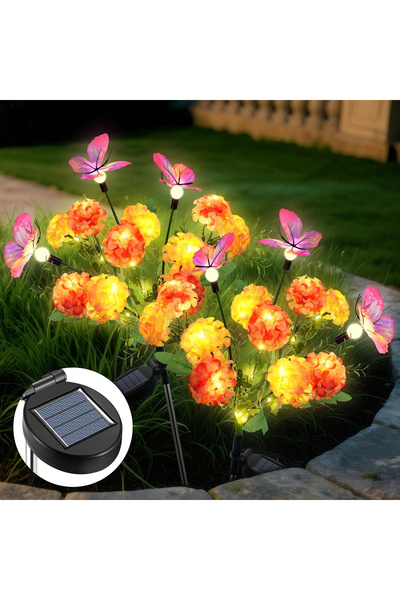 Qoosea Set de 2 Lumini Solare de Grădină Hortensia cu Fluture, LED, IP65, Por...