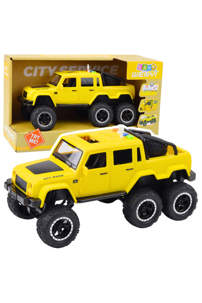 LEAN Mașină off-road cu tracțiune prin fricțiune, lumini, sunete, galbenă, 6x...