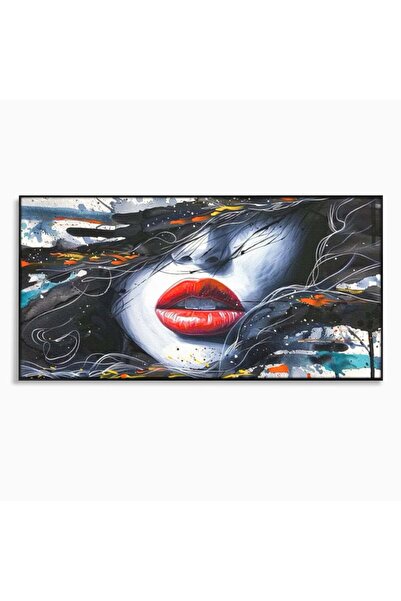Luxcanva Tablou Canvas Mister In Culori 100x50 cm cu Rama Negru Buze Rosii Dr...