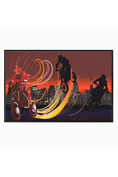 Luxcanva Tablou Canvas Riders In The Night 70x50 cm cu Rama Negru Race Motorc...