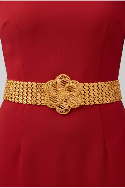 Parılda Grape Model – Gold Plated Belt (Rose Buckle) - 6 Rows