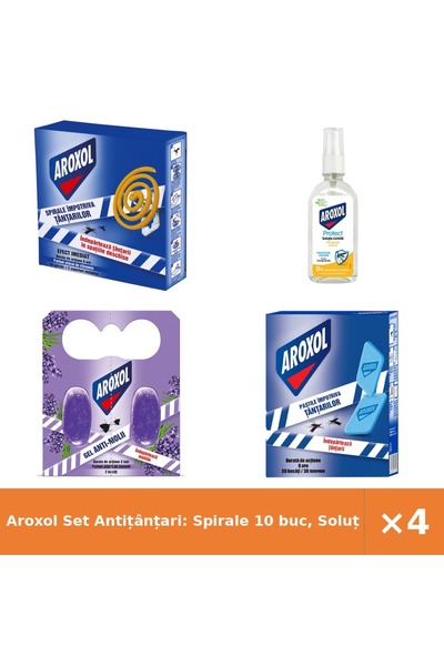 Aroxol Set Antițânțari: Spirale 10 buc, Soluție Protec, Gel Antimolii Lavandă...
