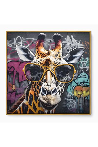 Luxcanva Tablou Canvas Safari Fashion 70x70 cm cu Rama Auriu Culori Plante Na...