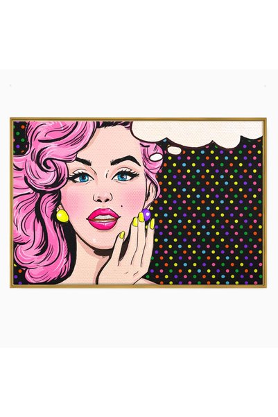 Luxcanva Tablou Canvas Pin Up Girl 100x70 cm cu Rama Auriu Femeie Pin Up Colours