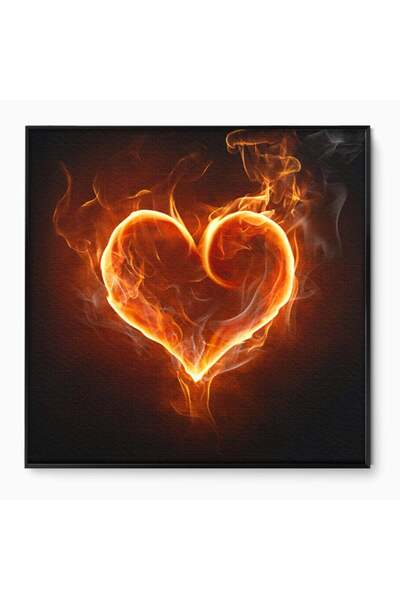 Luxcanva Tablou Canvas Flaming Heart 70x70 cm cu Rama Negru Inima Flacari Liv...