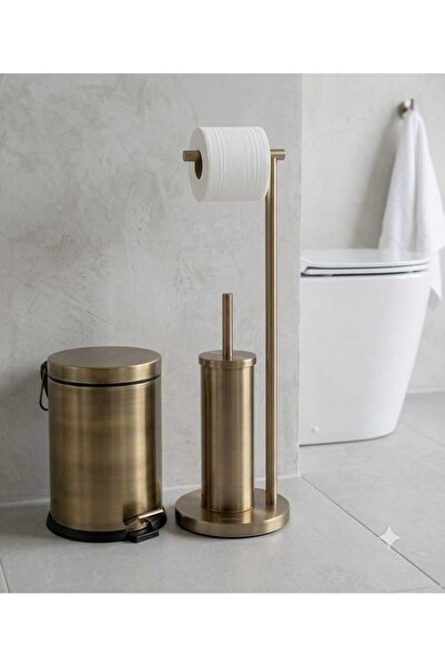 Ayrohe Ayaklı WC Set - 5 lt Pedallı Çöp Kovası Antik