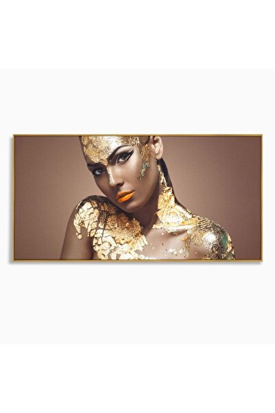 Luxcanva Tablou Canvas Beauty Covered In Gold 140x70 cm cu Rama Auriu Gold Fe...