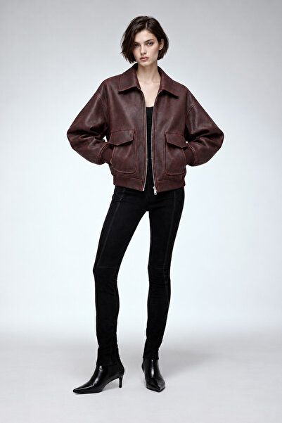Burgundy Bomber Ceket