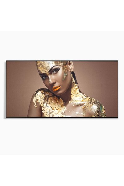 Luxcanva Tablou Canvas Beauty Covered In Gold 140x70 cm cu Rama Negru Gold Fe...