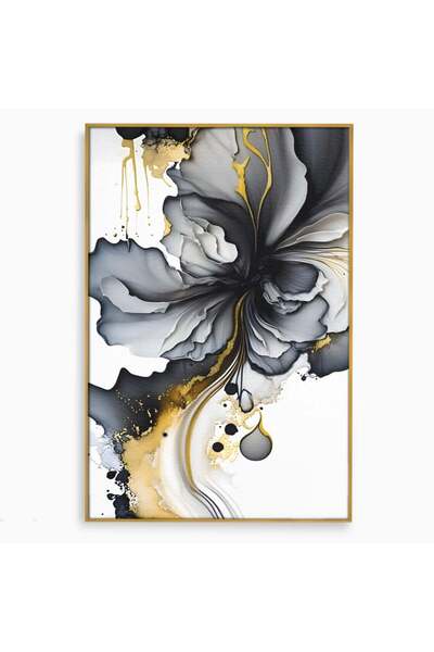 Luxcanva Tablou Canvas Black Rose 100x150 cm cu Rama Auriu Culori Abstract Do...