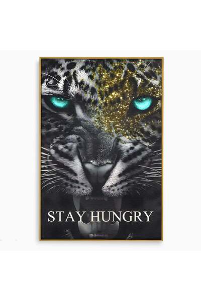 Luxcanva Tablou Canvas Scary Lion 40x60 cm cu Rama Auriu Culori Regele Jungle...