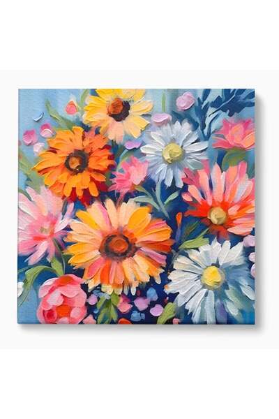 Luxcanva Tablou Canvas Buchet De Fori Viu Colorat 90x90 cm pe Sasiu Lemn Plan...