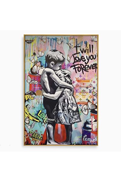 Luxcanva Tablou Canvas Dragostea Fraților 70x100 cm cu Ramă Aurie Culori Fraț...