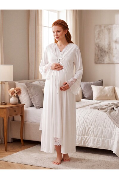 Lohussa New Season Ecru Lace Detailed Special Design Long Sleeve 100% Cotton ...
