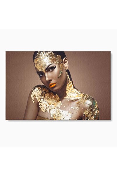 Luxcanva Tablou Canvas Beauty Covered In Gold 100x70 cm pe Sasiu Lemn Gold Fe...