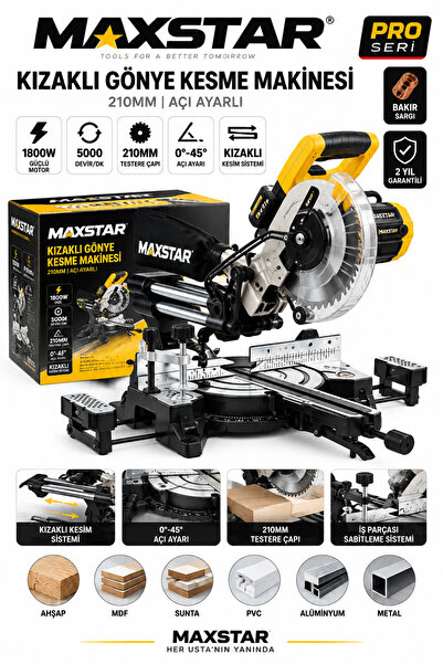 SUPERTURBO Maxstar 1800W Kızaklı Gönye Kesme Makinesi 210mm Yüksek Devir 45° ...