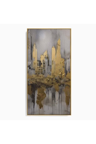 Luxcanva Tablou Canvas Gold Sky Scrapers 50x100 cm cu Ramă Aurie Relaxare Liv...