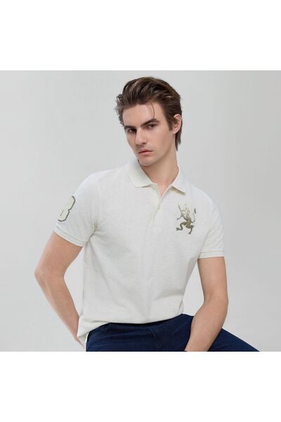 Giordano Men’s Slim Pique Polo with Flat with 3D Lion Embroidery