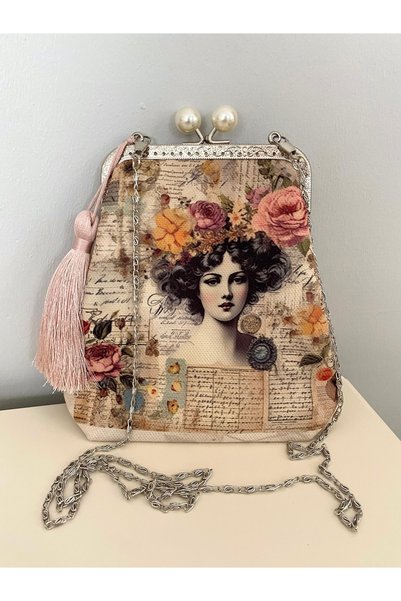 Arzu Demir 18X18 cm Vintage Patterned Linen Fabric, Lightweight Bag