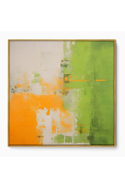Luxcanva Tablou Canvas Abstract Orange And Green Paint 50x50 cm cu Rama Auriu...