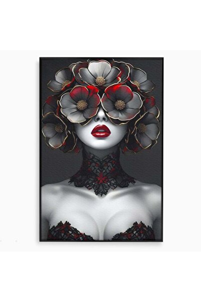 Luxcanva Tablou Canvas Senzualitate Gotica 40x60 cm cu Rama Negru Masca Flora...