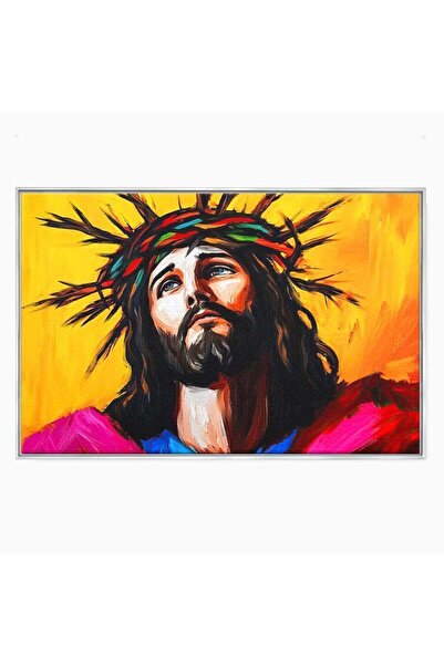 Luxcanva Tablou Canvas Sacrificiu Divin 100x70 cm cu Rama Argintiu Iisus Cont...