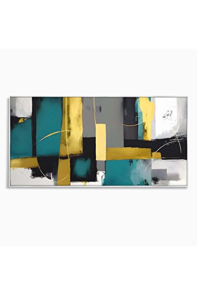 Luxcanva Tablou pe pânză, pictură abstractă, gri, 100x50 cm, cu ramă argintie...