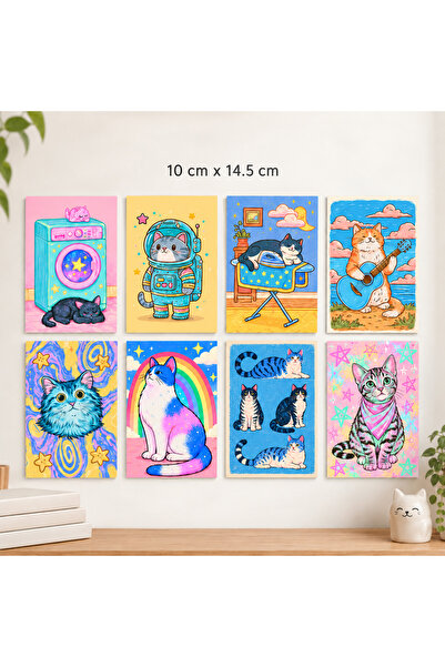 Pridas Retro Kedi Temalı 20'li Duvar Poster Seti 10cmx14.5cm