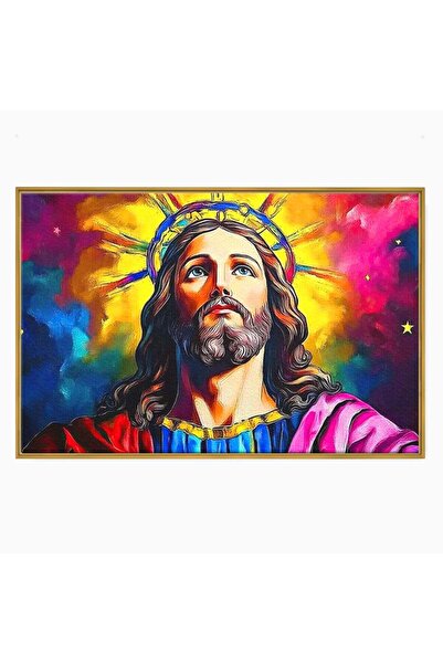 Luxcanva Tablou Canvas Stralucire Divina 60x40 cm cu Rama Auriu Iisus Contemp...