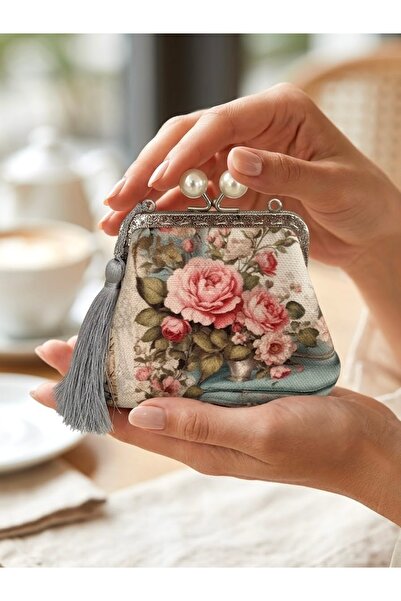 Arzu Demir Mini Cüzdan 12x14 cm Vintage Dokuma Keten Kumaş .