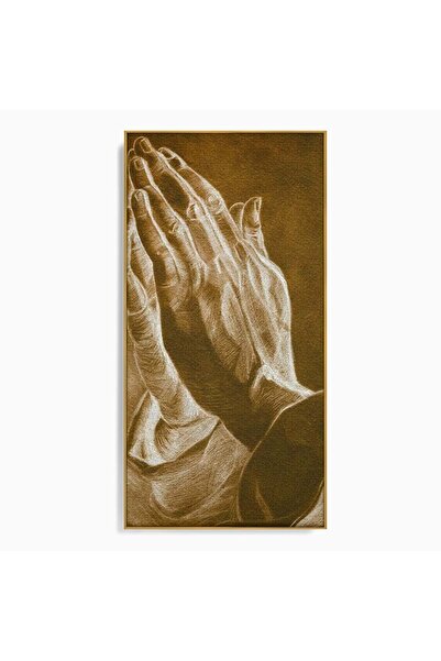 Luxcanva Tablou Canvas Maini in Rugaciune 60x120 cm cu Rama Auriu Speranta Ru...