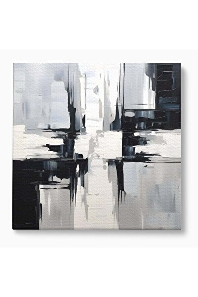 Luxcanva Tablou Canvas Abstract Black And White Painting 120x120 cm pe Sasiu ...