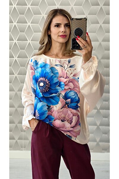 styleFlex Σατέν μπλούζα με στάμπα και ριχτούς ώμους