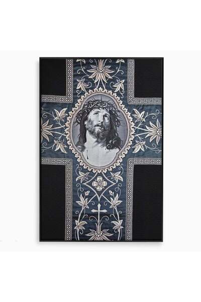 Luxcanva Tablou Canvas Chipul Mantuitorului 100x150 cm cu Rama Negru Divin Re...